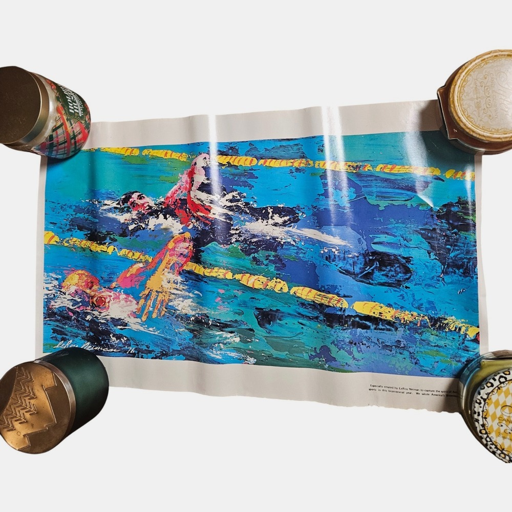 LeRoy Neiman Olympic Swimmers 23x14 Poster Vintage 70s Bicentennial Burger King